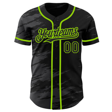 Custom Black Steel Gray Splash Ink Neon Green Authentic Baseball Jersey