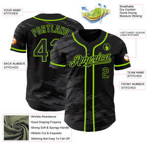 Custom Black Steel Gray Splash Ink Neon Green Authentic Baseball Jersey