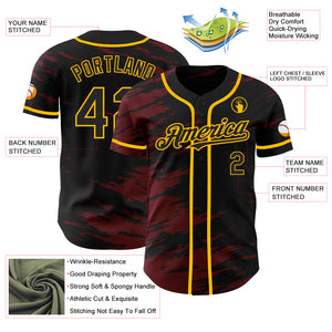 Custom Black Crimson Splash Ink Gold Authentic Baseball Jersey