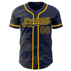 Custom Navy Steel Gray Splash Ink Gold Authentic Baseball Jersey