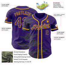 Load image into Gallery viewer, Custom Purple Steel Gray Splash Ink Gold Authentic Baseball Jersey
