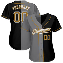 Load image into Gallery viewer, Custom Black Old Gold-Gray Authentic Split Fashion Baseball Jersey
