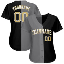 Load image into Gallery viewer, Custom Black Vegas Gold-Gray Authentic Split Fashion Baseball Jersey
