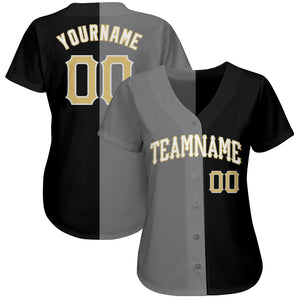 Custom Black Vegas Gold-Gray Authentic Split Fashion Baseball Jersey