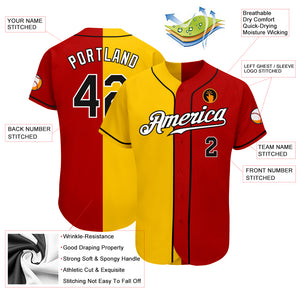 Custom Red Black-Yellow Authentic Split Fashion Baseball Jersey