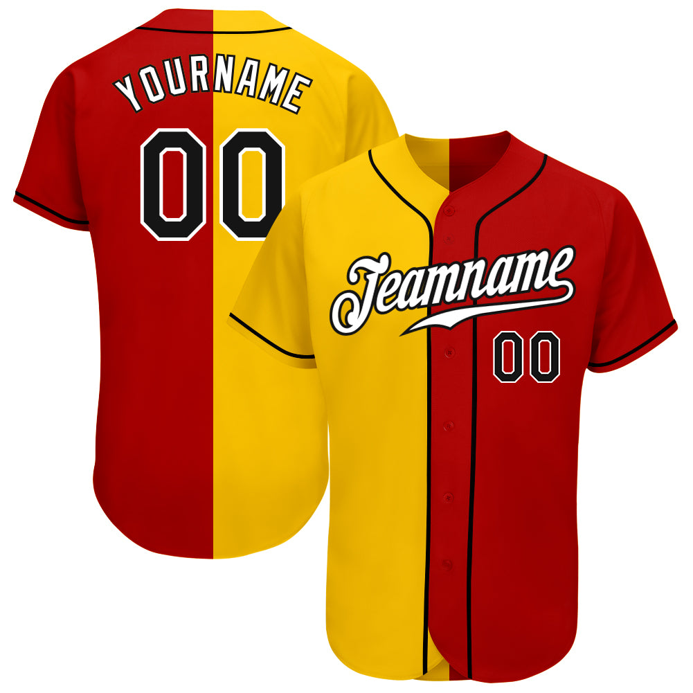 Custom Red Black-Yellow Authentic Split Fashion Baseball Jersey