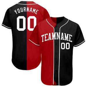 Custom Black White-Red Authentic Split Fashion Baseball Jersey