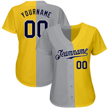 Load image into Gallery viewer, Custom Yellow Navy Gray-White Authentic Split Fashion Baseball Jersey
