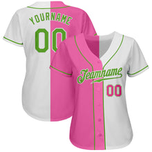 Load image into Gallery viewer, Custom White Neon Green-Pink Authentic Split Fashion Baseball Jersey
