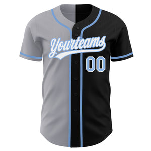 Custom Black Light Blue-Gray Authentic Split Fashion Baseball Jersey