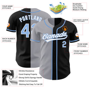 Custom Black Light Blue-Gray Authentic Split Fashion Baseball Jersey