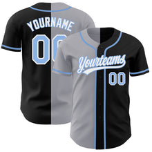 Load image into Gallery viewer, Custom Black Light Blue-Gray Authentic Split Fashion Baseball Jersey
