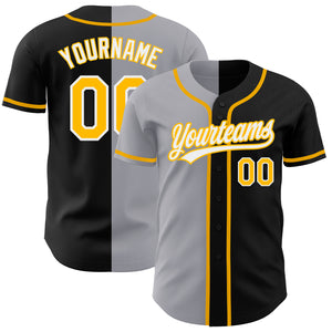 Custom Black Gold-Gray Authentic Split Fashion Baseball Jersey