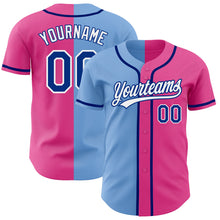 Load image into Gallery viewer, Custom Pink Royal-Light Blue Authentic Split Fashion Baseball Jersey
