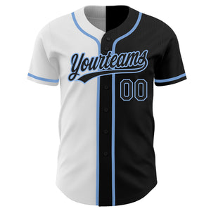Custom Black Black White-Light Blue Authentic Split Fashion Baseball Jersey