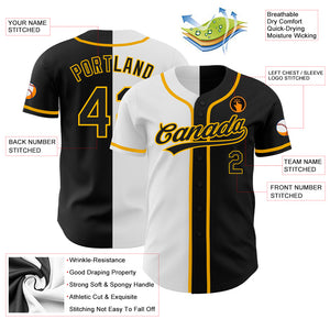 Custom Black Black White-Gold Authentic Split Fashion Baseball Jersey