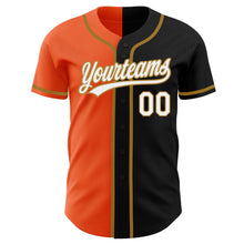 Load image into Gallery viewer, Custom Black White Orange-Old Gold Authentic Split Fashion Baseball Jersey
