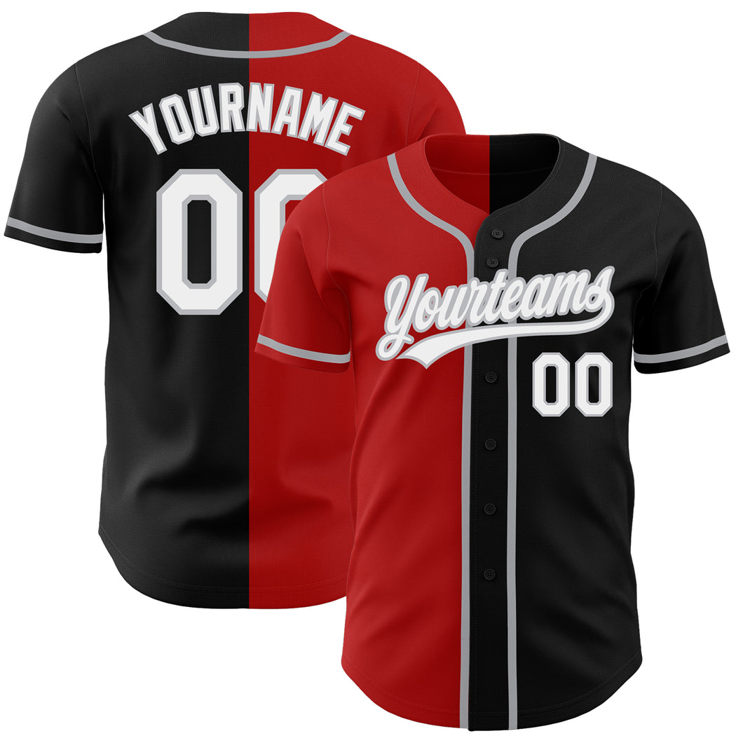 Custom Black White Red-Gray Authentic Split Fashion Baseball Jersey