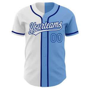 Custom Light Blue Light Blue White-Royal Authentic Split Fashion Baseball Jersey