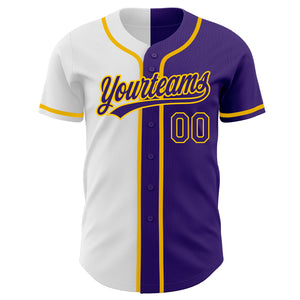 Custom Purple Purple White-Gold Authentic Split Fashion Baseball Jersey
