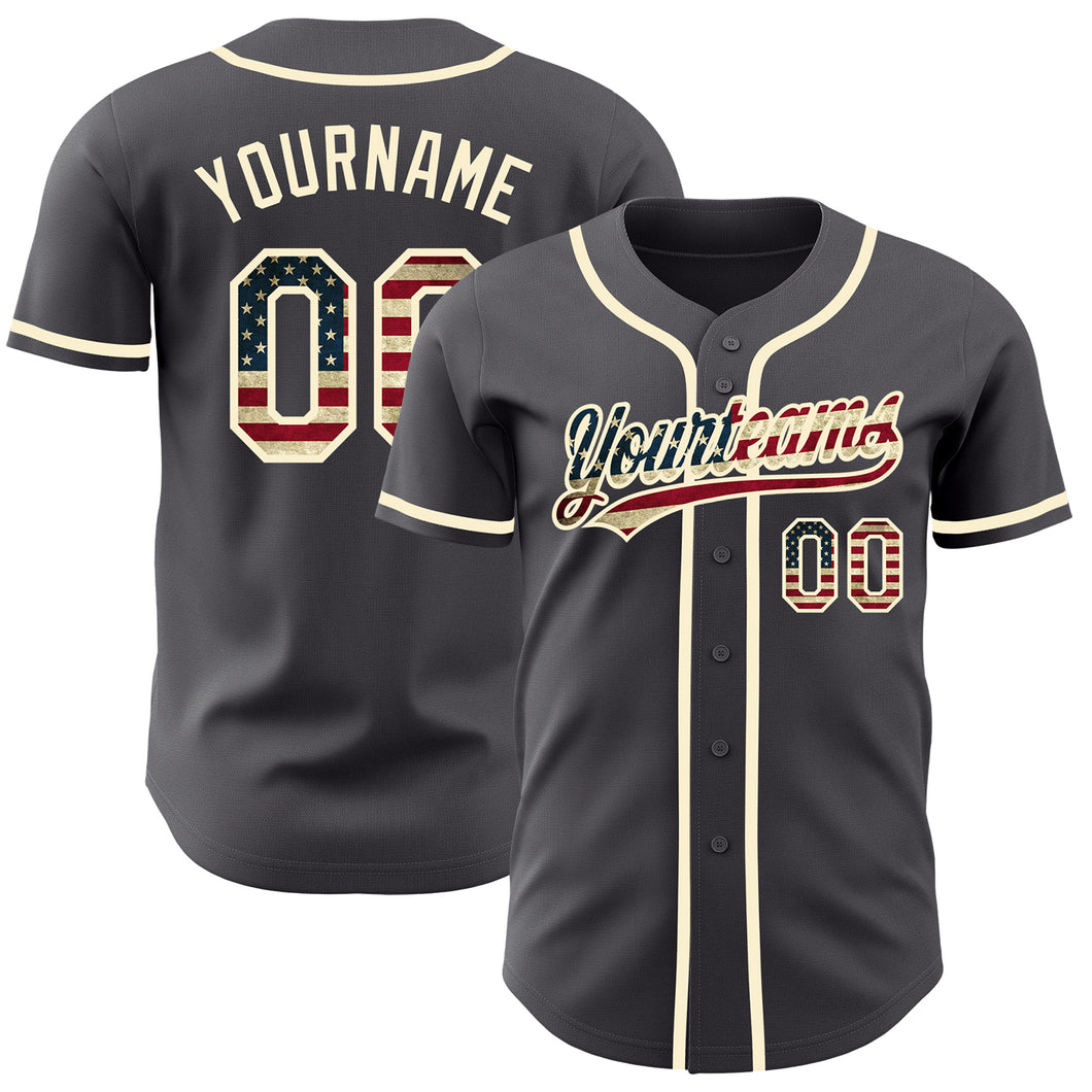 Custom Steel Gray Vintage USA Flag-Cream Authentic Baseball Jersey