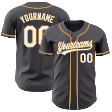 Custom Steel Gray White-Old Gold Authentic Baseball Jersey