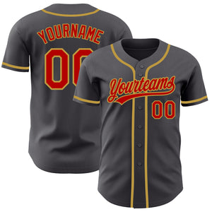 Custom Steel Gray Red-Old Gold Authentic Baseball Jersey