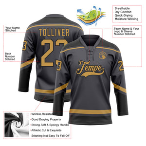 Custom Steel Gray Old Gold-Black Hockey Lace Neck Jersey