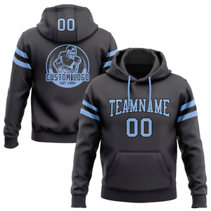 Custom Stitched Steel Gray Light Blue-Black Football Pullover Sweatshirt Hoodie