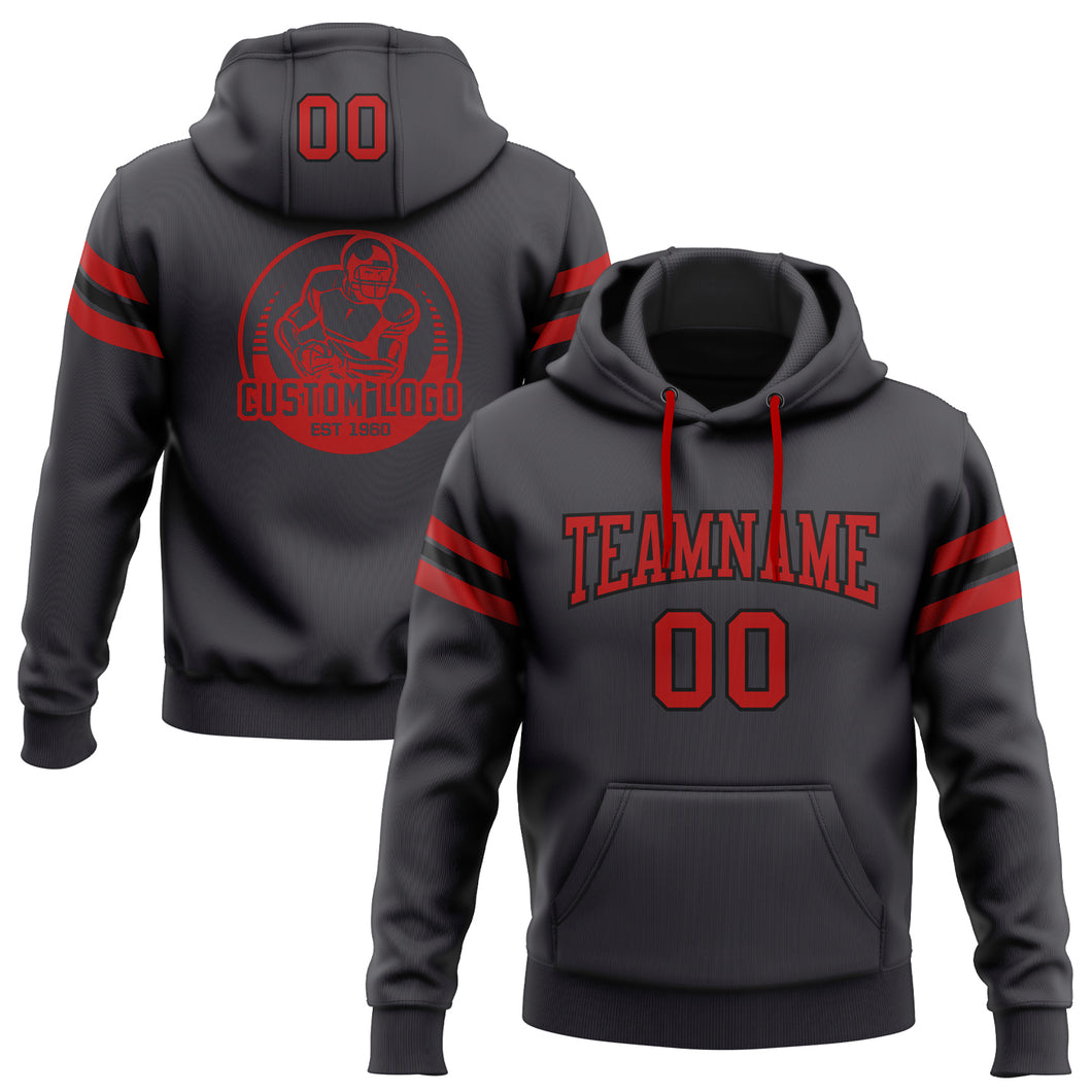 Custom Stitched Steel Gray Red-Black Football Pullover Sweatshirt Hoodie