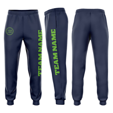 Custom Navy Neon Green Fleece Jogger Sweatpants