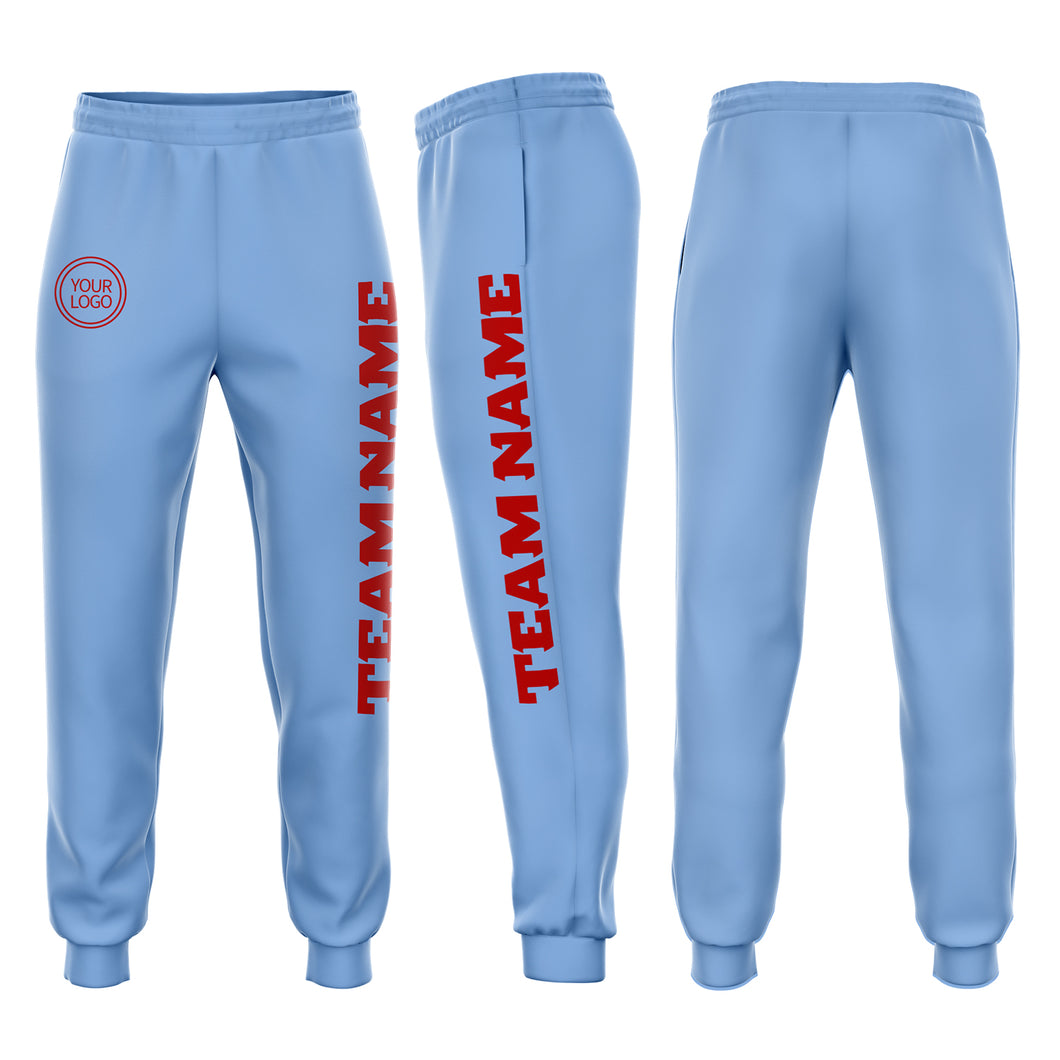 Custom Light Blue Red Fleece Jogger Sweatpants