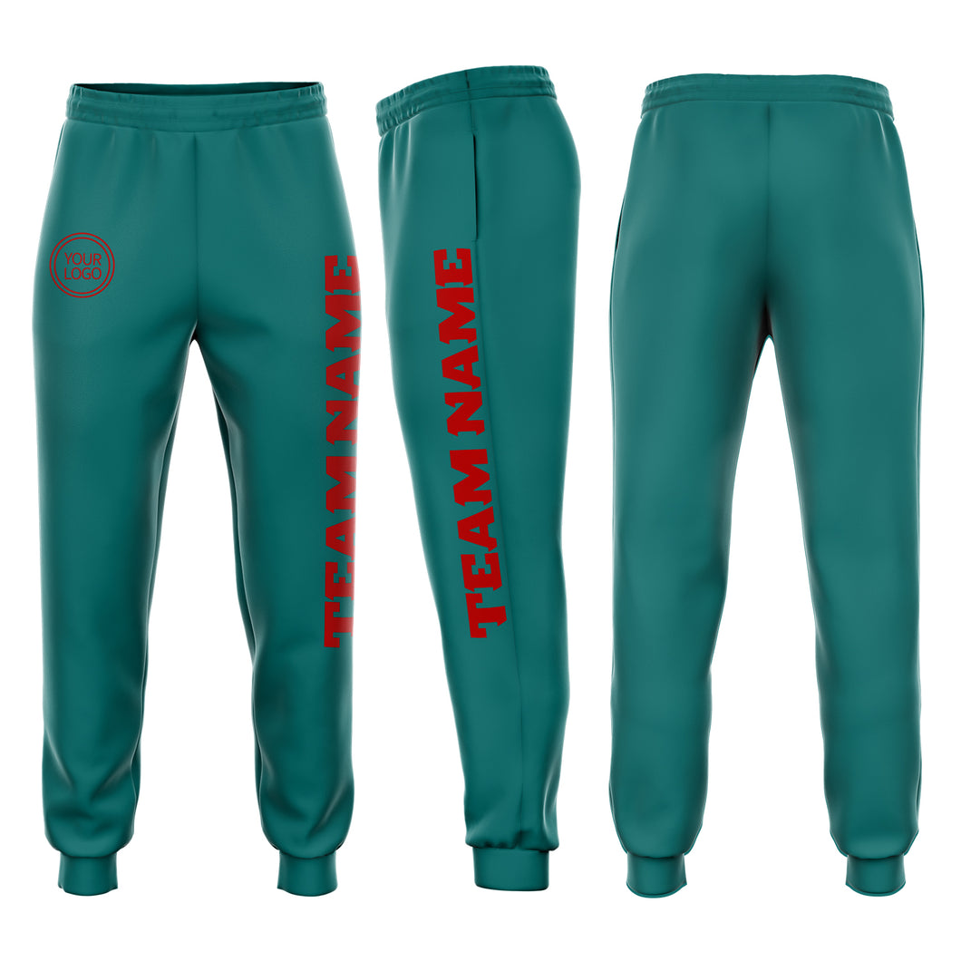 Custom Aqua Red Fleece Jogger Sweatpants