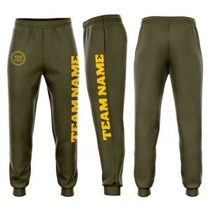 Custom Olive Gold Fleece Salute To Service Jogger Sweatpants