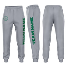 Load image into Gallery viewer, Custom Gray Kelly Green Fleece Jogger Sweatpants
