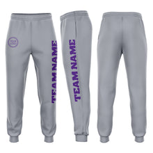 Load image into Gallery viewer, Custom Gray Purple Fleece Jogger Sweatpants
