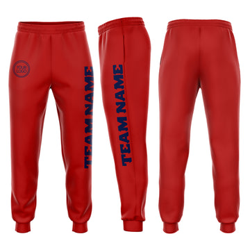 Custom Red Navy Fleece Jogger Sweatpants