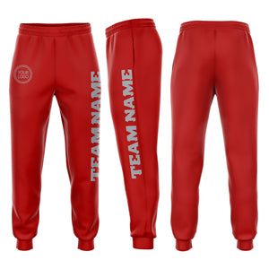 Custom Red Gray Fleece Jogger Sweatpants