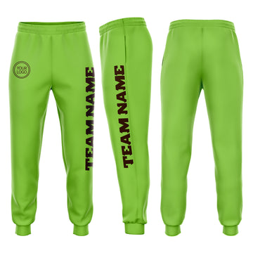 Custom Neon Green Brown Fleece Jogger Sweatpants