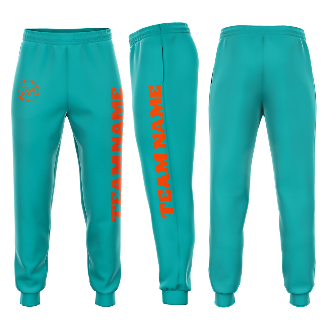 Custom Aqua Orange Fleece Jogger Sweatpants