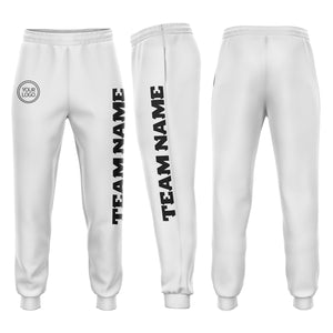 Custom White Black Fleece Jogger Sweatpants