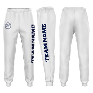 Custom White Navy Fleece Jogger Sweatpants