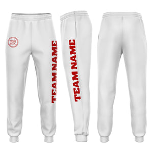 Custom White Red Fleece Jogger Sweatpants