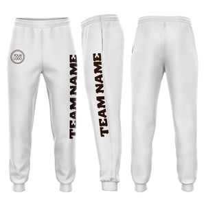 Custom White Brown Fleece Jogger Sweatpants