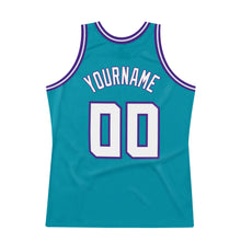 Load image into Gallery viewer, Custom Teal White-Purple Authentic Throwback Basketball Jersey
