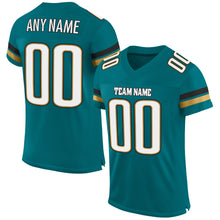 Load image into Gallery viewer, Custom Teal White-Old Gold Mesh Authentic Football Jersey
