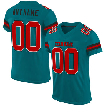 Custom Teal Red-Black Mesh Authentic Football Jersey