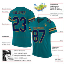 Load image into Gallery viewer, Custom Teal Navy-Old Gold Mesh Authentic Football Jersey
