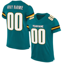 Load image into Gallery viewer, Custom Teal White-Gold Mesh Authentic Football Jersey

