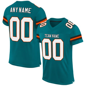 Custom Teal White-Orange Mesh Authentic Football Jersey